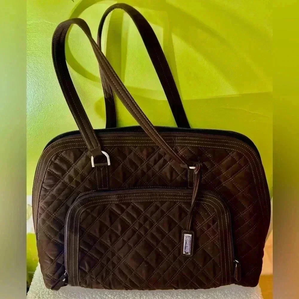 VERA BRADLEY Espresso Brown Microfiber Quilted Laptop Tote - Picture 4 of 12